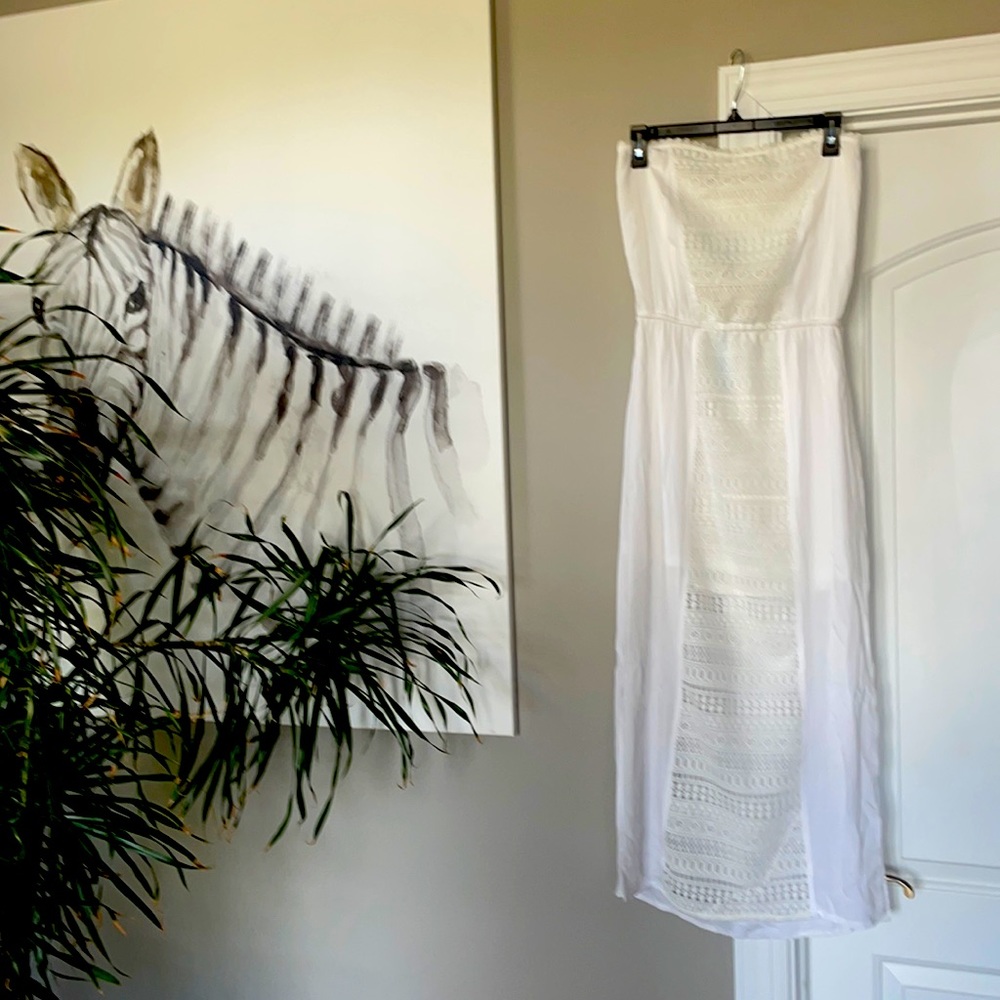 NWT Solitaire White Sun Dress Maxi Strapless Swimsuit Coverup Lace